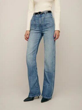 Reformation Alyssa High Rise Wide Leg Long Jeans Blue - Size 27